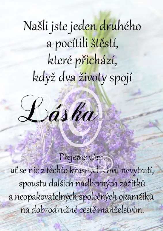 Dřevěný obrázek - přání novomanželům s motivem levandule