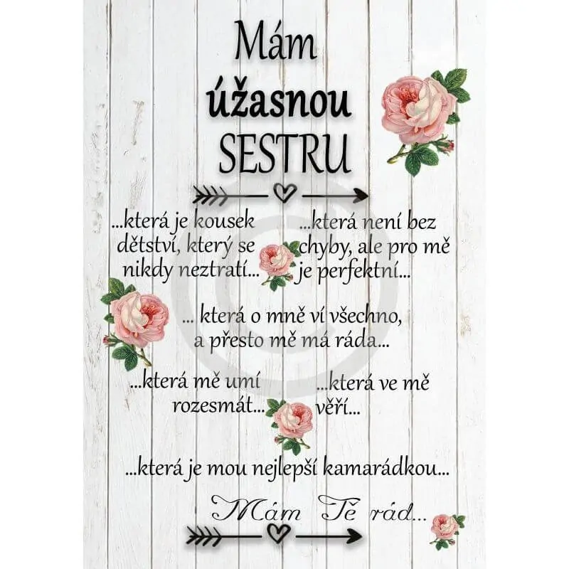 Dárek pro sestru od bratra - obrázek s růžemi
