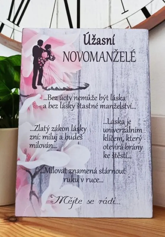 Dřevěný obrázek - přání novomanželům