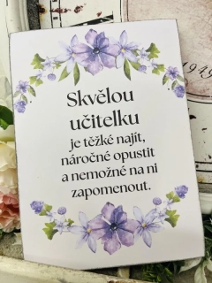 Dřevěná cedulka s citátem: Dárek pro skvělou učitelku