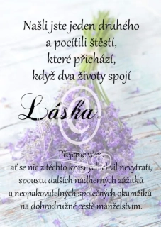 Dřevěný obrázek - přání novomanželům s motivem levandule