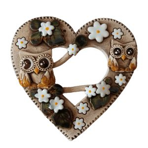Keramické srdce - květiny a sovy