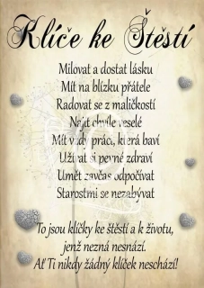 Klíče ke štěstí - dřevěný obrázek, hnědý