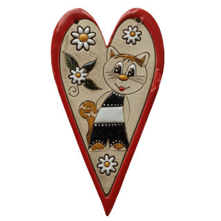 Keramické srdíčko s kočičkou na zavěšení č. 4, 14 cm