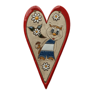 Keramické srdíčko s kočičkou na zavěšení č. 5, 14 cm