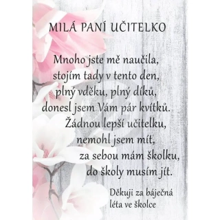 Dárek pro paní učitelku, věnování od chlapce