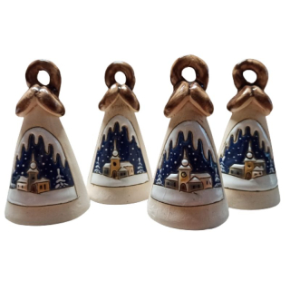 Zvoneček s kostelem zimní, 8 cm