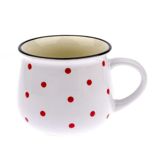 Dakls Keramický hrnek bílý s červenými puntíky, 230 ml